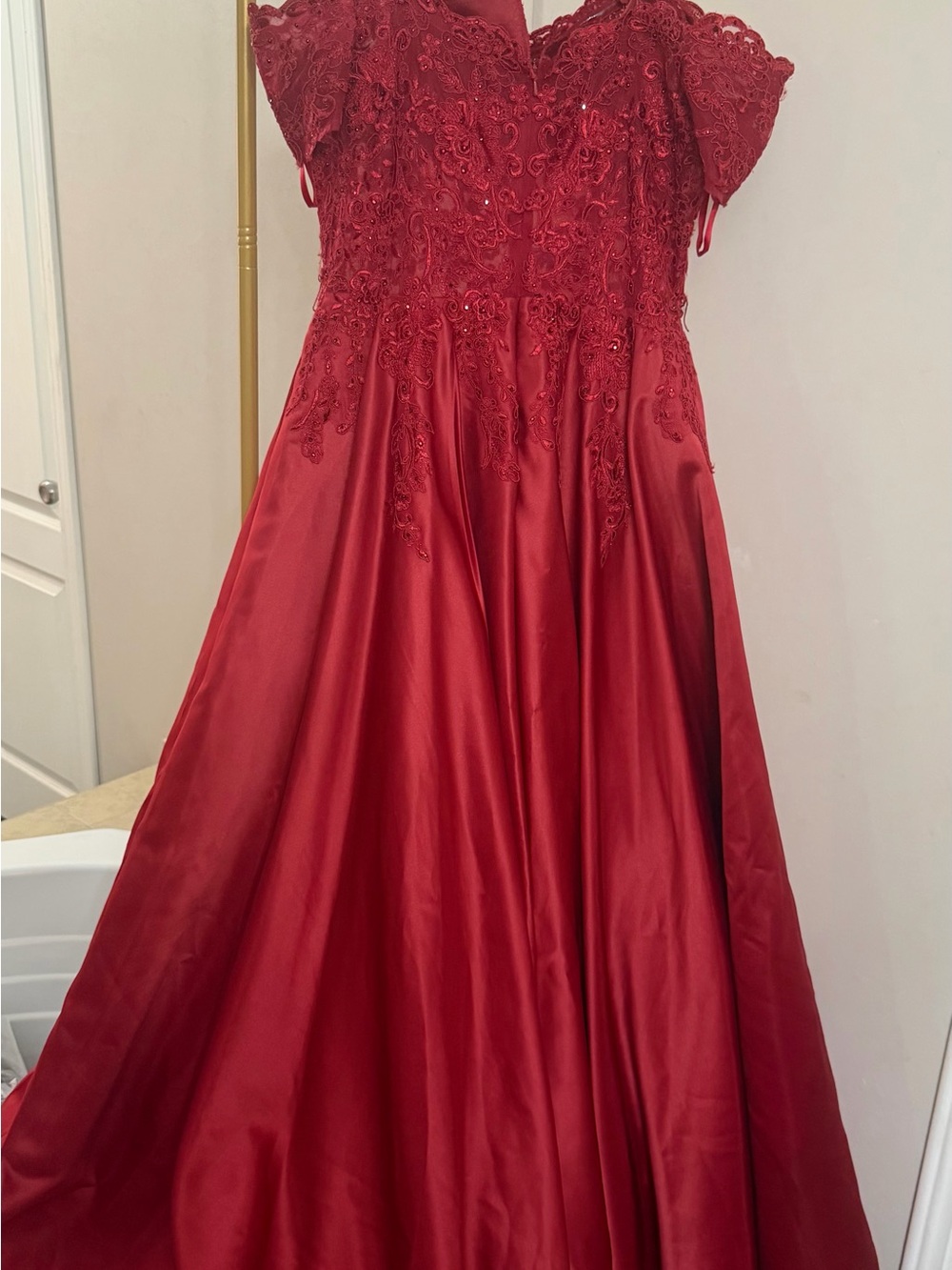 Dancing Queen Red Lace Bodice Satin Gown for Girls